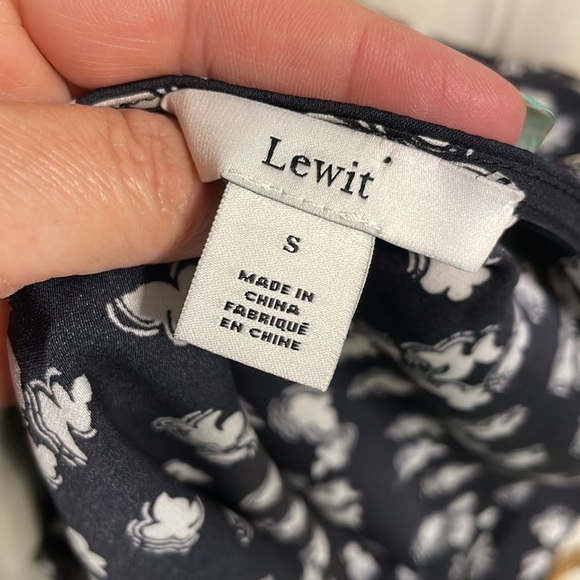 LEWIT one / cold shoulder bow detail long sleeve blouse stretch silk black wht S - Picture 10 of 16